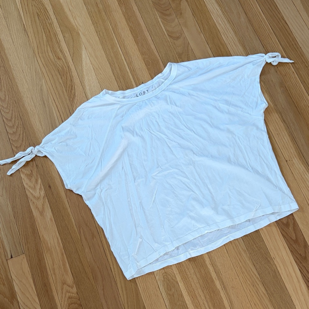 LOFT White Short Sleeve Tee with Tie Details